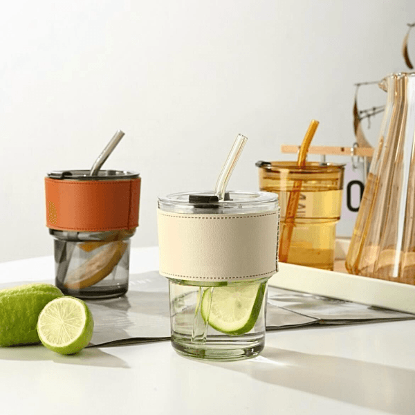Glass Tumbler with Lid and Straw