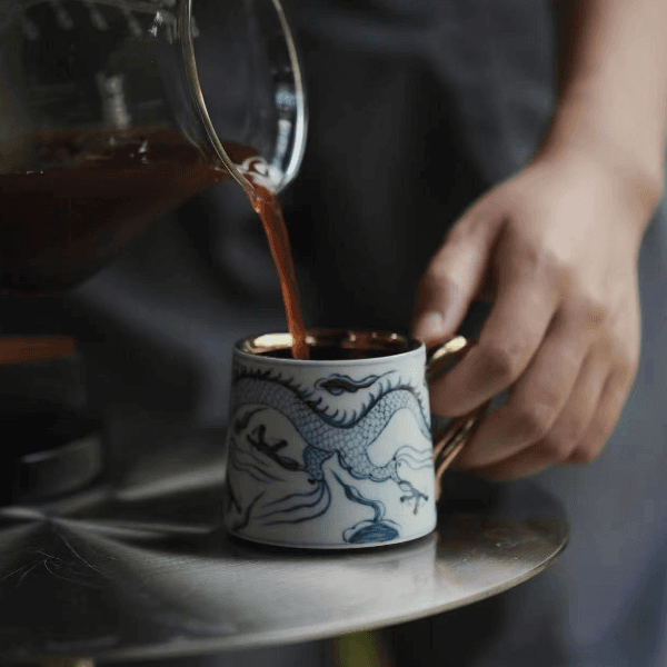 Hand-Painted Blue/White Auspicious Loong Pattern Porcelain Mug